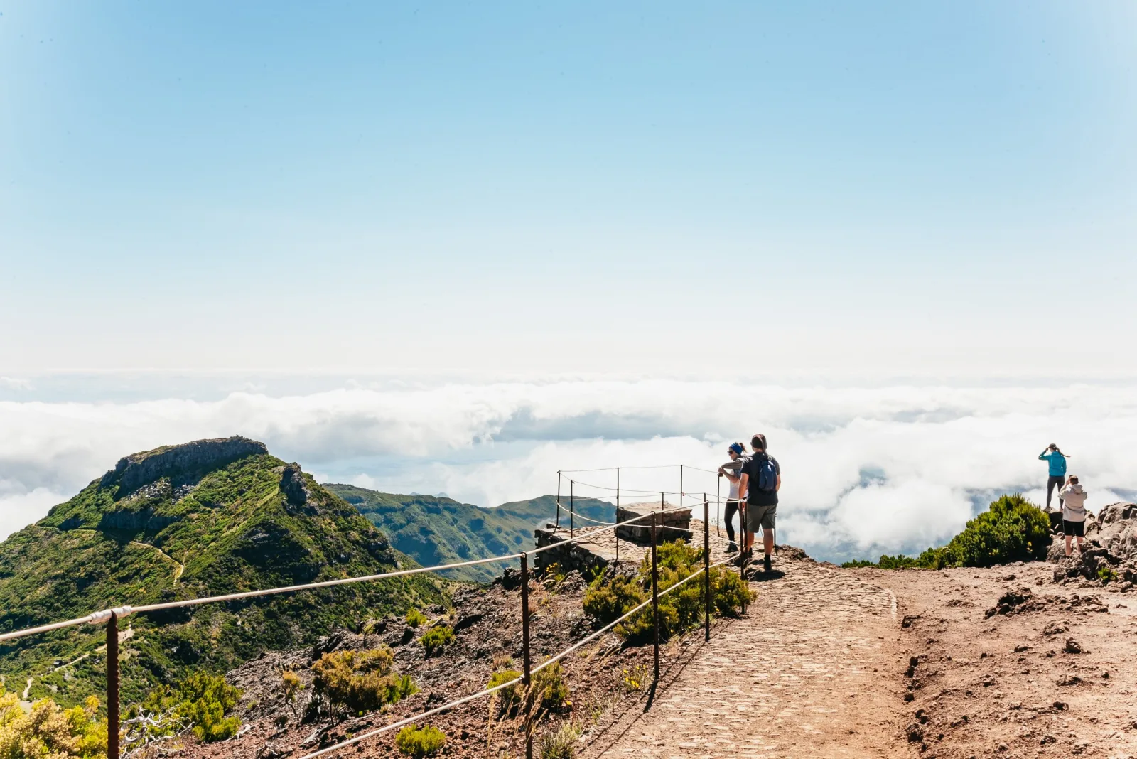 The railed viewpoint at Pico do Arieiro looking out over the cloud sea