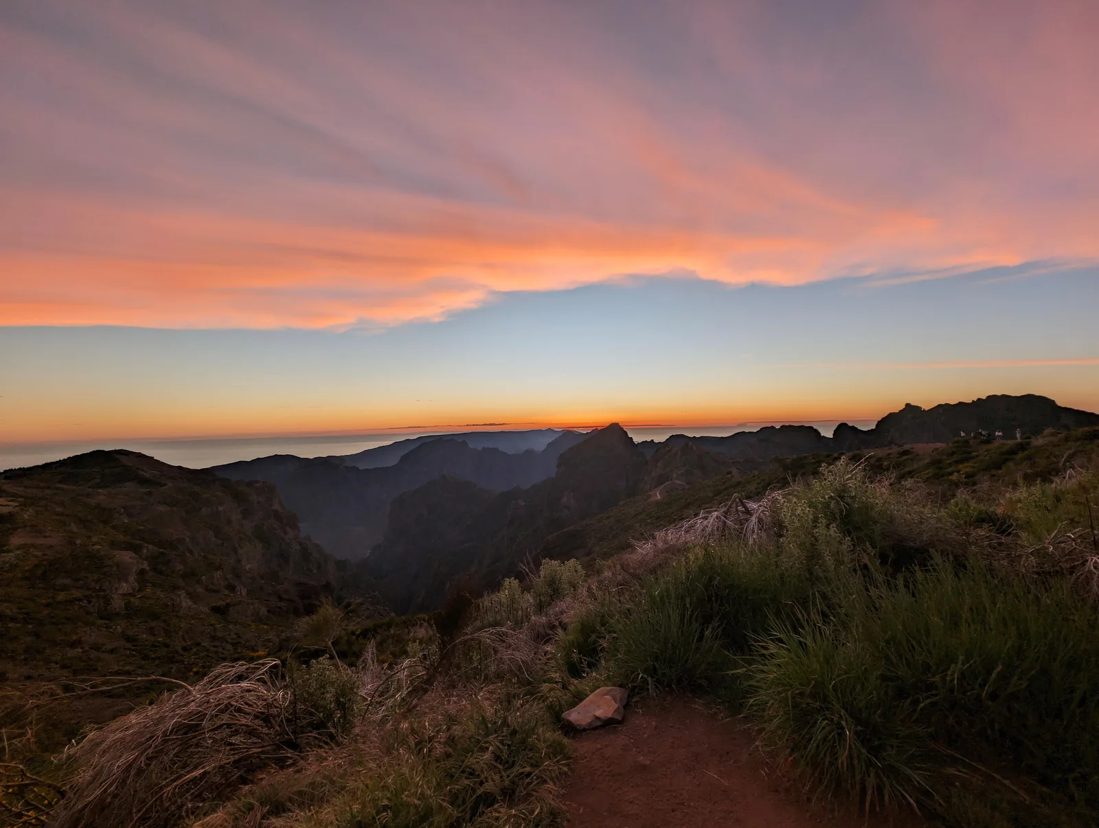 The sunset sky over the ridge line at Pico do Arieiro