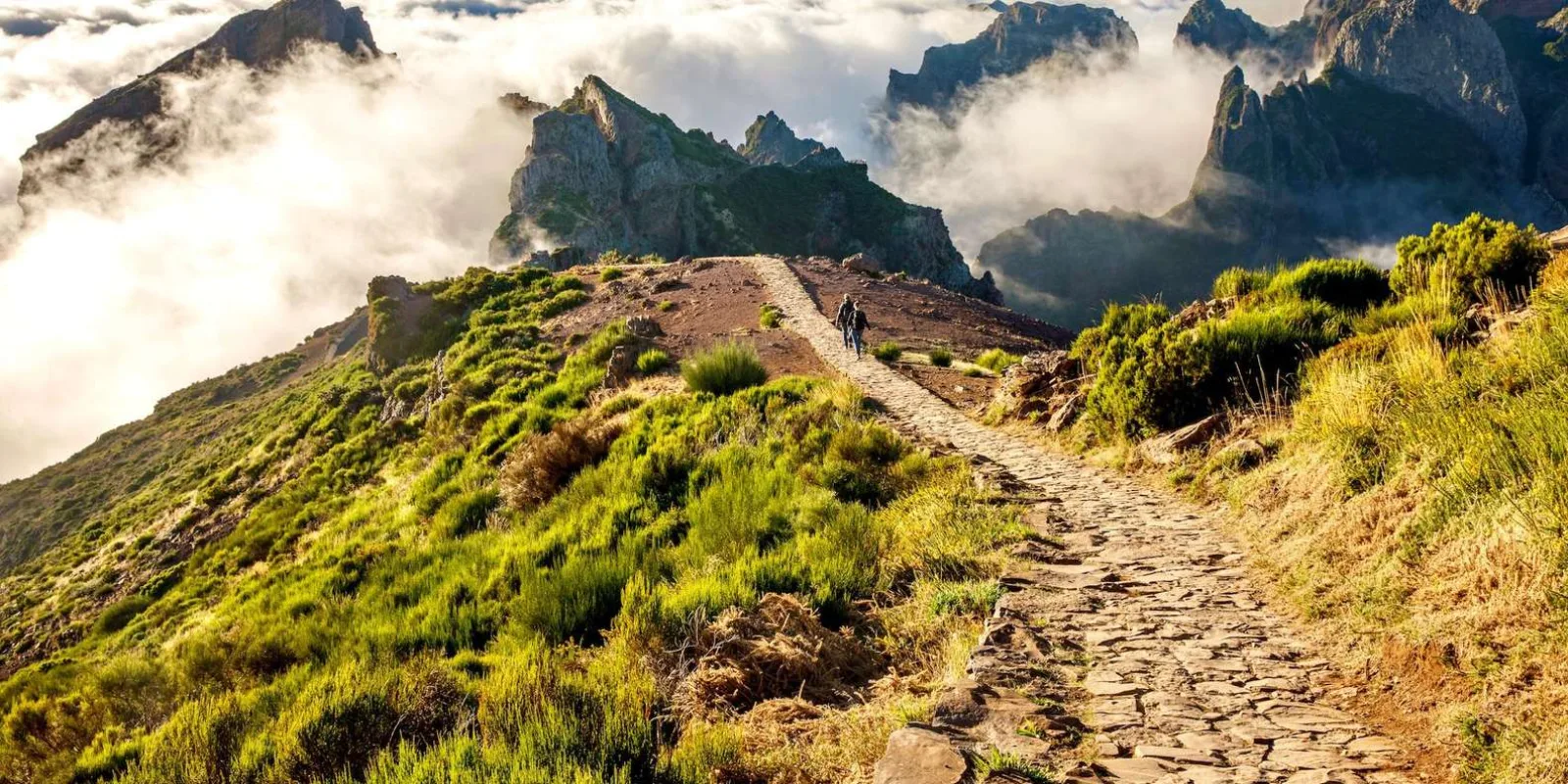 The ridge trail disappearing into cloud on the way to Pico Ruivo